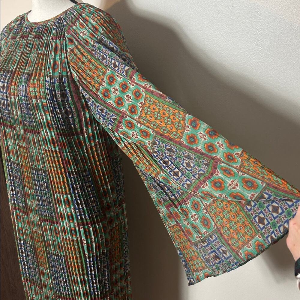 EUC Carolina K x Anthropologie green patterned pleated dress - Picture 9 of 15